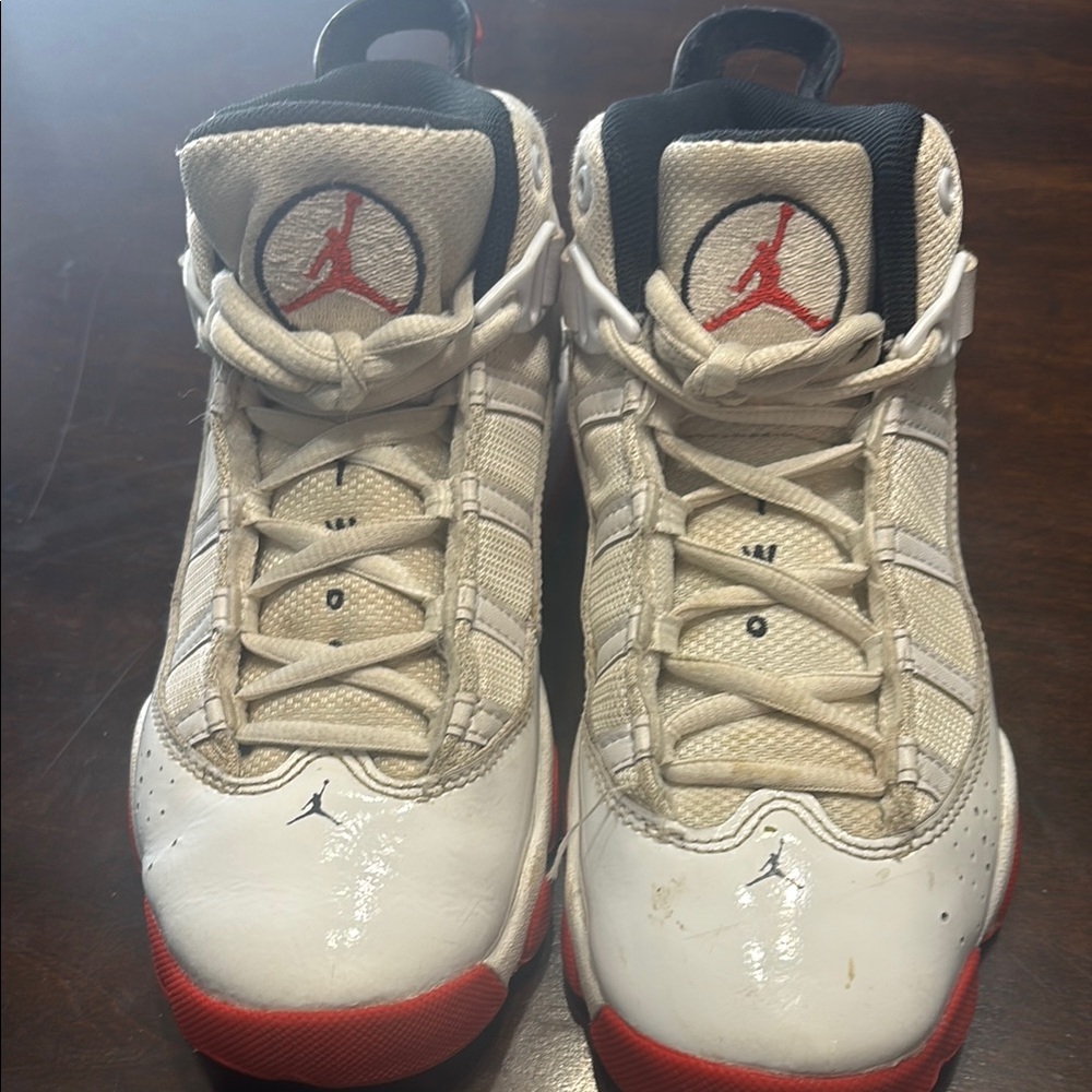 Kids White & Red Nike Jordans